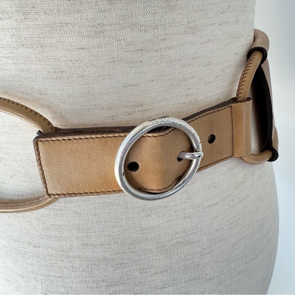 Vintage YSL Genuine Leather Wide Belt - Tan and Silver Hardware - Size: Small main image 12